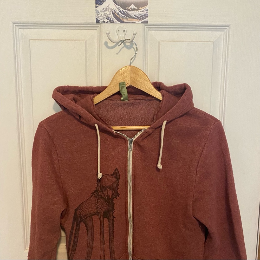 Rose Pink Zip Up Hoodie with Design - S